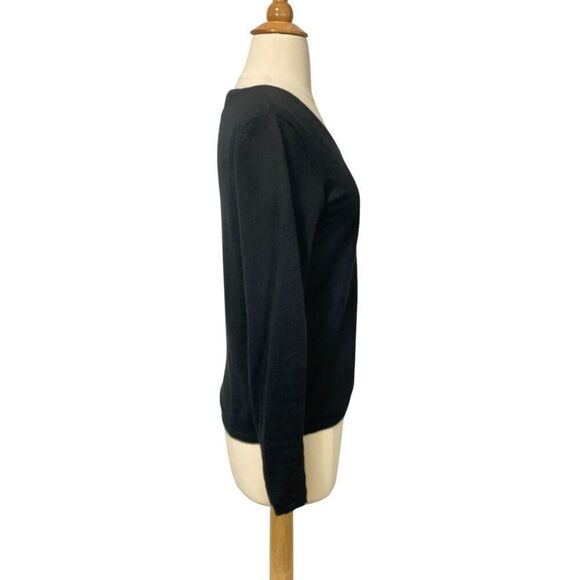 Garnet Hill Black Long Sleeve Linen Sweater V-Neck Classic Versatile Size XS - Picture 3 of 9